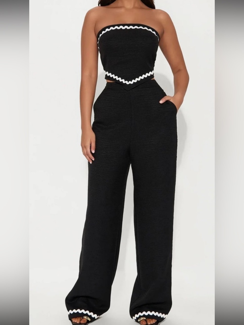 Fashion Nova Black Strapless Two Piece Pants Set